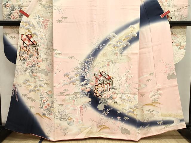 平和屋着物■豪華振袖　御所車花文　暈し染め　金彩　正絹　逸品　DABI0754cd