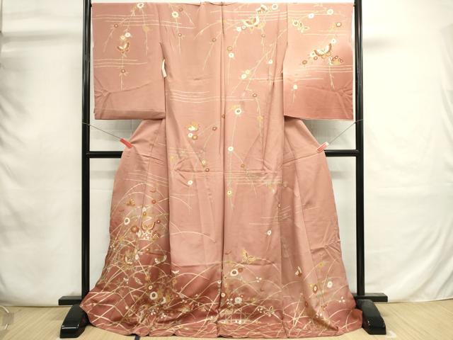 平和屋着物■訪問着　花蝶文　暈し染め　金彩　仮絵羽　逸品　未使用　DABI0751cd