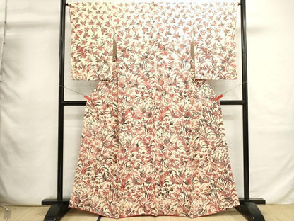 平和屋着物■訪問着　型染め　花蝶文　三越扱い　正絹　逸品　DABI0753cd