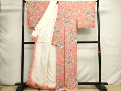 平和屋着物■上質な小紋　型染め　流水花蝶文　正絹　逸品　DABI0775cd