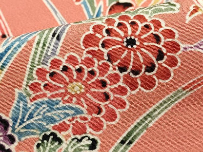 平和屋着物■上質な小紋　型染め　流水花蝶文　正絹　逸品　DABI0775cd