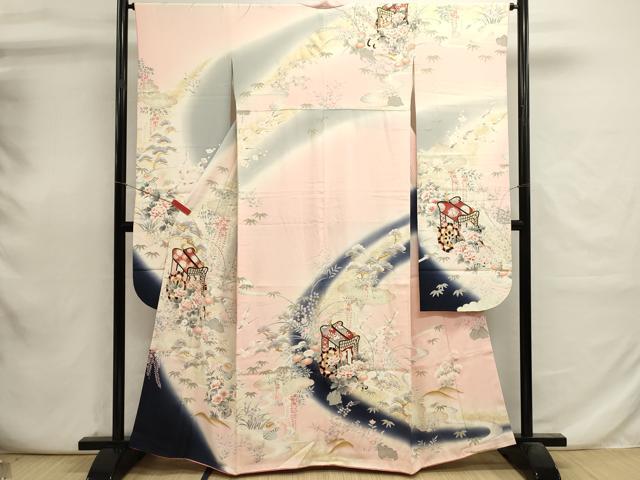 平和屋着物■豪華振袖　御所車花文　暈し染め　金彩　正絹　逸品　DABI0754cd