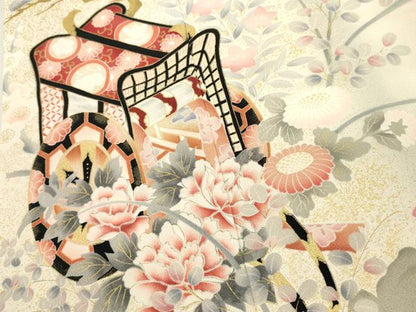 平和屋着物■豪華振袖　御所車花文　暈し染め　金彩　正絹　逸品　DABI0754cd