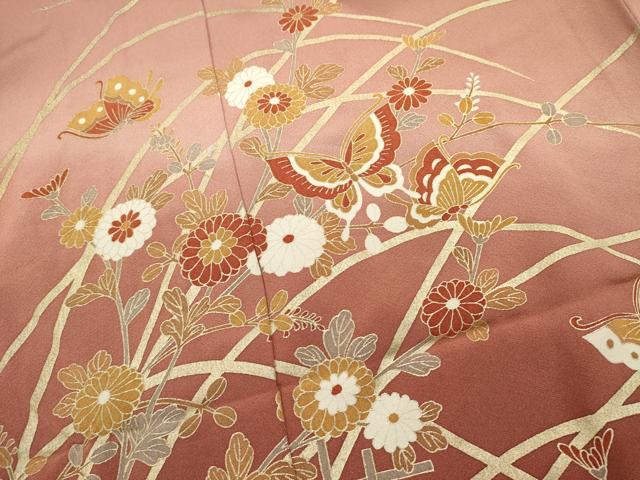 平和屋着物■訪問着　花蝶文　暈し染め　金彩　仮絵羽　逸品　未使用　DABI0751cd