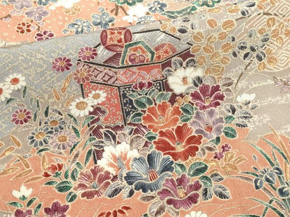 平和屋着物■上質な小紋　貝桶花文　金彩　正絹　逸品　DABI0784cd