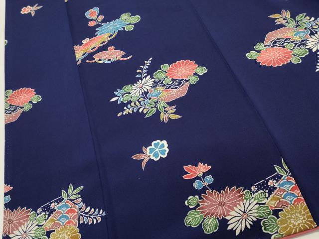 平和屋着物■上質な小紋　型染め　草花文　鬼しぼ縮緬　正絹　逸品　DABI0785cd
