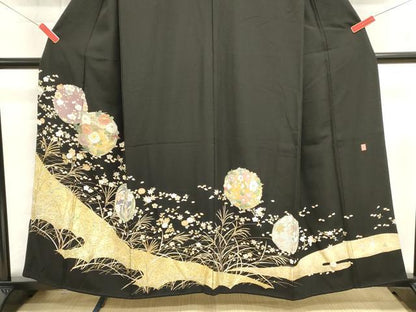 平和屋着物■豪華黒留袖　作家物　駒刺繍　花丸文　枝梅　金彩　正絹　逸品　DABI0797cd