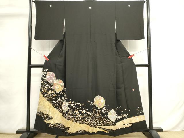 平和屋着物■豪華黒留袖　作家物　駒刺繍　花丸文　枝梅　金彩　正絹　逸品　DABI0797cd
