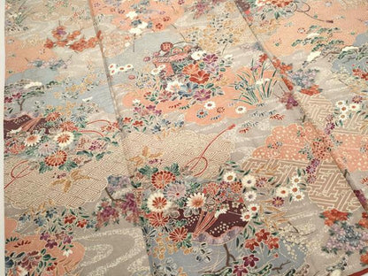 平和屋着物■上質な小紋　貝桶花文　金彩　正絹　逸品　DABI0784cd