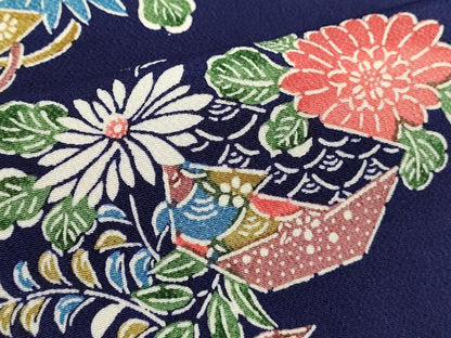 平和屋着物■上質な小紋　型染め　草花文　鬼しぼ縮緬　正絹　逸品　DABI0785cd