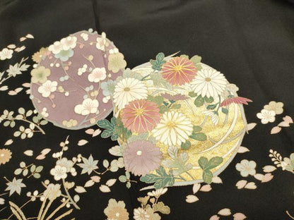 平和屋着物■豪華黒留袖　作家物　駒刺繍　花丸文　枝梅　金彩　正絹　逸品　DABI0797cd