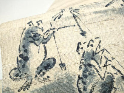 平和屋着物●九寸名古屋帯　作家物　手描き　生紬　鳥獣戯画　正絹　逸品　CABJ4965hy