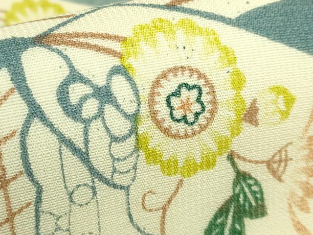 平和屋着物＊極上　夏物　琉球紅型本染　全通柄袋帯　伝統工芸士　石村久雄　草花文　逸品　DZAB8251kh6