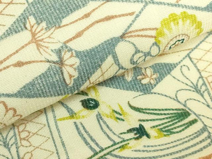 平和屋着物＊極上　夏物　琉球紅型本染　全通柄袋帯　伝統工芸士　石村久雄　草花文　逸品　DZAB8251kh6