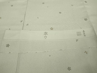 平和屋本店●極上　京都・西陣　織元ブランド　泰流舎　お召　衣々　舞桜　灰黄緑色地　反端付き　逸品　未使用　DZAB3852kh6