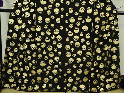 平和屋本店●極上　小紋　髑髏　骸骨　黒地　金彩　反端付き　逸品　未使用　DZAB2454kh6