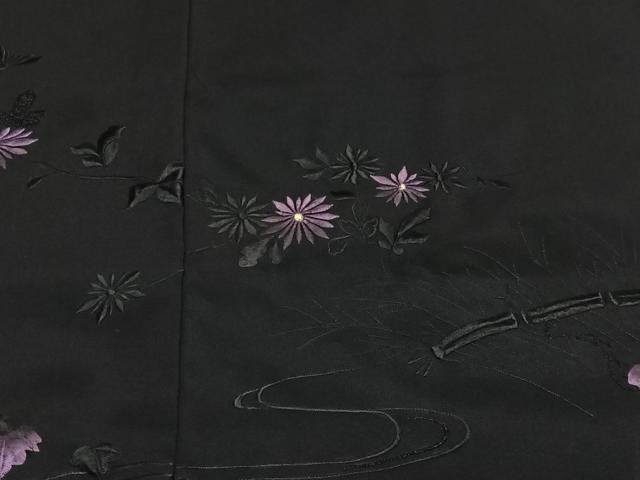 平和屋着物＃羽織　総刺繍　流水草花文　黒地　金糸　洗える着物　CABI9485ua