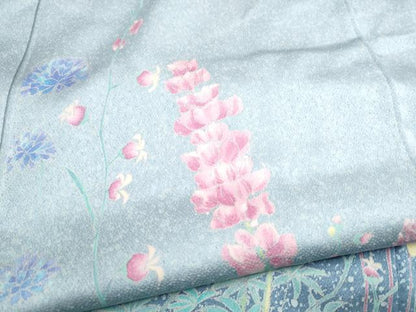 平和屋着物●染色作家　田中文子　訪問着　草花文　暈し染め　正絹　逸品　CABJ5117hy