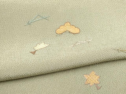 平和屋着物●訪問着　総刺繍　草花文　金糸　鬼しぼ縮緬　正絹　逸品　CABJ5097hy