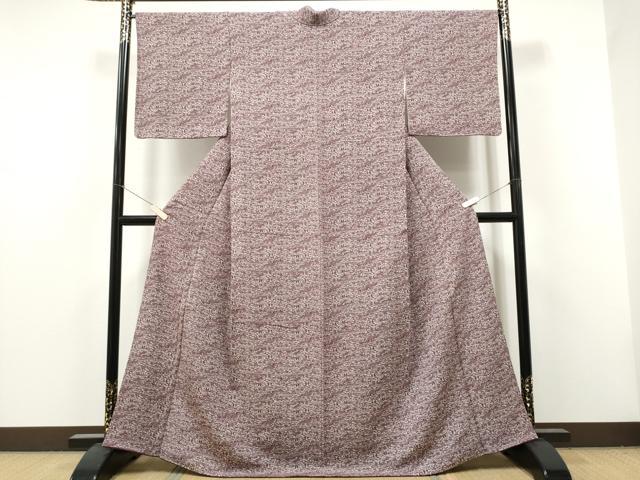 平和屋着物●江戸小紋　流水草花文　鬼しぼ縮緬　正絹　逸品　未使用　CABJ5093hy