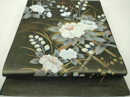 平和屋着物▼太鼓柄袋帯　籬花文　金彩　引箔　正絹　逸品　DABH9322ps