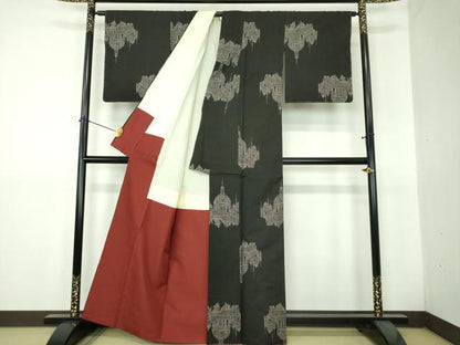 平和屋着物●本場大島紬　9マルキ　地空　西洋風景文　正絹　逸品　未使用　DABH9466ps