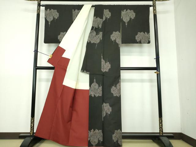 平和屋着物●本場大島紬　9マルキ　地空　西洋風景文　正絹　逸品　未使用　DABH9466ps