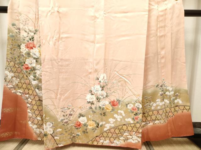 平和屋着物■訪問着　手描き　蛇籠花松文　暈し染め　金銀彩　正絹　逸品　DABH5061ea