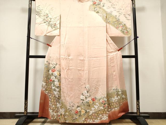 平和屋着物■訪問着　手描き　蛇籠花松文　暈し染め　金銀彩　正絹　逸品　DABH5061ea