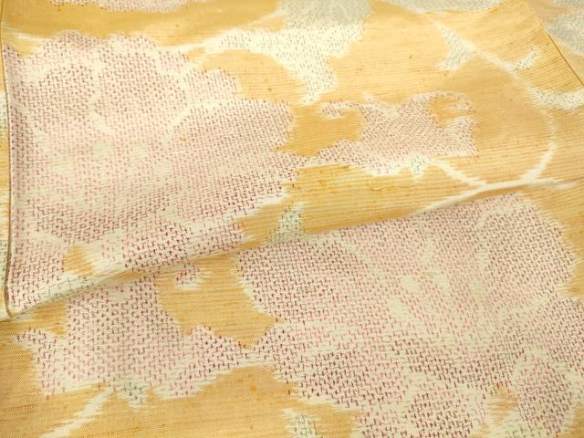平和屋着物▽上質な紬　単衣　牡丹唐草文　正絹　逸品　DABH6287az