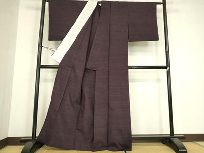 平和屋着物▽長井紬 　単衣　深紫色　反端付き 　正絹　逸品　未使用　DABH6279az