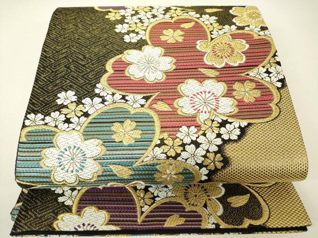 平和屋着物▼六通柄袋帯　舞桜文　金糸　正絹　逸品　DABH6267az