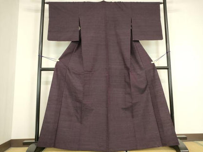 平和屋着物▽長井紬 　単衣　深紫色　反端付き 　正絹　逸品　未使用　DABH6279az