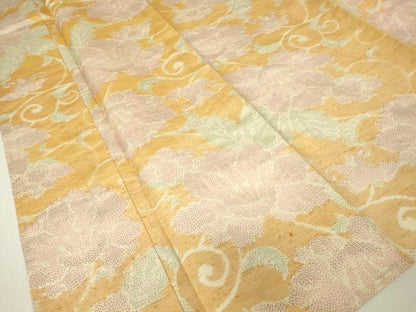 平和屋着物▽上質な紬　単衣　牡丹唐草文　正絹　逸品　DABH6287az