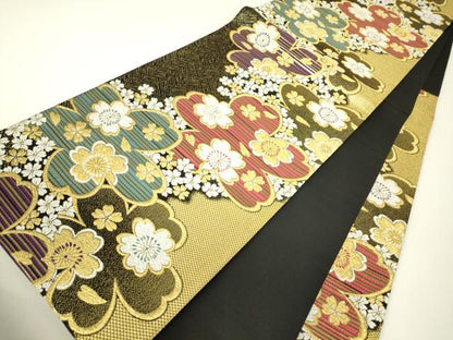 平和屋着物▼六通柄袋帯　舞桜文　金糸　正絹　逸品　DABH6267az