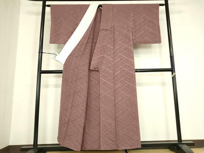平和屋着物▽上質な色無地　単衣　格子地紋　鴇浅葱色　正絹　逸品　DABH6299az