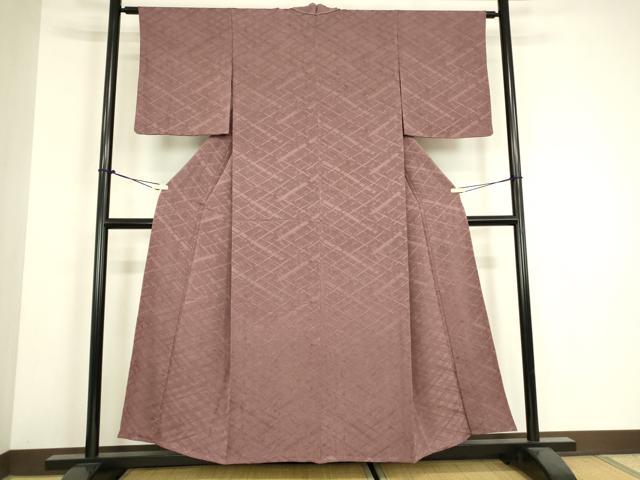 平和屋着物▽上質な色無地　単衣　格子地紋　鴇浅葱色　正絹　逸品　DABH6299az