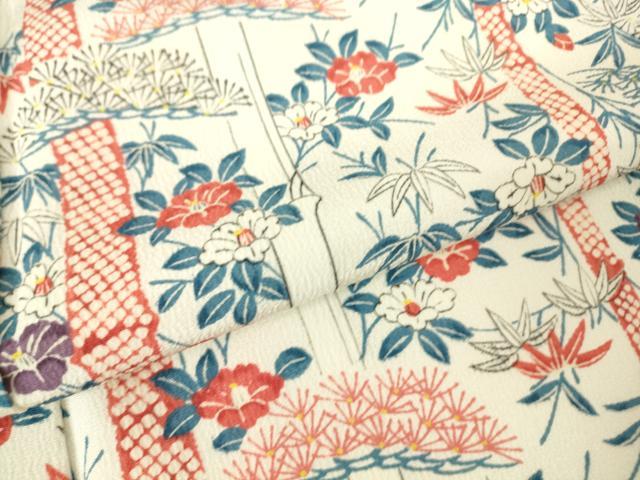 平和屋着物▽上質な小紋　単衣　松竹花文　正絹　逸品　DABH6312az