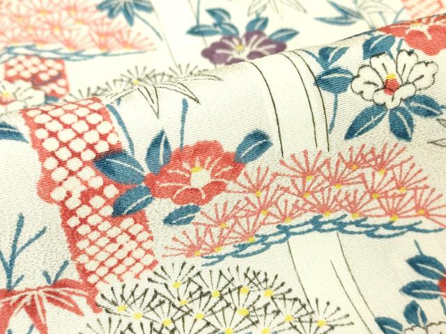 平和屋着物▽上質な小紋　単衣　松竹花文　正絹　逸品　DABH6312az