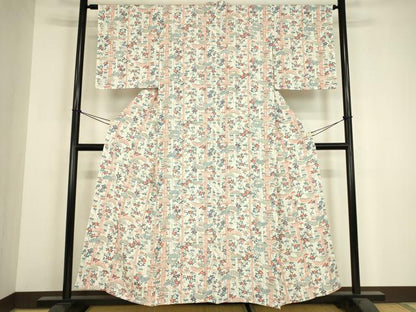 平和屋着物▽上質な小紋　単衣　松竹花文　正絹　逸品　DABH6312az
