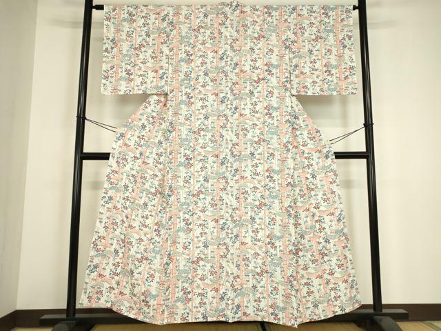 平和屋着物▽上質な小紋　単衣　松竹花文　正絹　逸品　DABH6312az