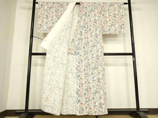 平和屋着物▽上質な小紋　単衣　松竹花文　正絹　逸品　DABH6312az