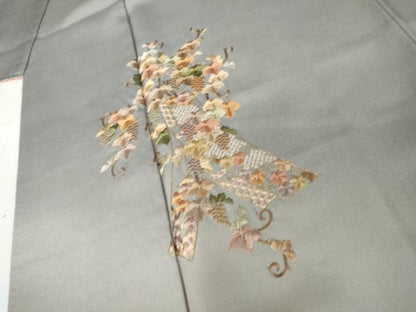 平和屋着物●訪問着　総刺繍　駒刺繍　短冊葡萄蔦の葉文　暈し染め　金糸　正絹　逸品　AABM2152cs