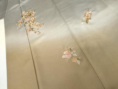 平和屋着物●訪問着　総刺繍　駒刺繍　短冊葡萄蔦の葉文　暈し染め　金糸　正絹　逸品　AABM2152cs