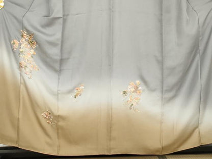 平和屋着物●訪問着　総刺繍　駒刺繍　短冊葡萄蔦の葉文　暈し染め　金糸　正絹　逸品　AABM2152cs