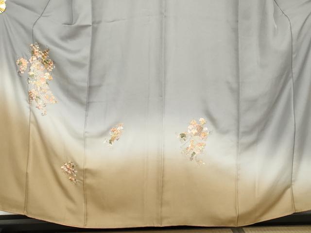 平和屋着物●訪問着　総刺繍　駒刺繍　短冊葡萄蔦の葉文　暈し染め　金糸　正絹　逸品　AABM2152cs