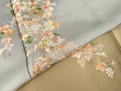 平和屋着物●訪問着　総刺繍　駒刺繍　短冊葡萄蔦の葉文　暈し染め　金糸　正絹　逸品　AABM2152cs