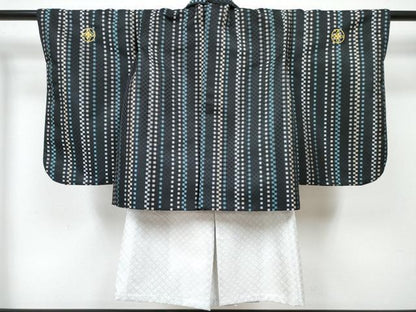 平和屋着物[]お宮参り　男の子　祝着　産着　ベビー着物　市松文様　マジックテープ式　洗える着物　DABG3122ma