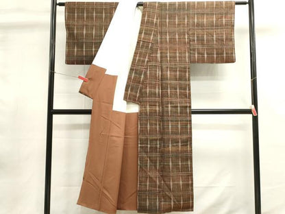 平和屋着物■上質な紬　格子文　正絹　逸品　DABI0858cd