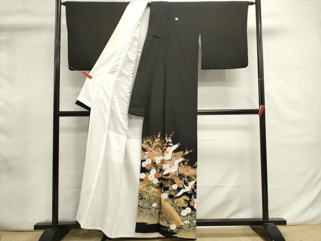 平和屋着物■豪華黒留袖　渡橋飛鶴花文　暈し染め　金彩　正絹　逸品　DABI0866cd